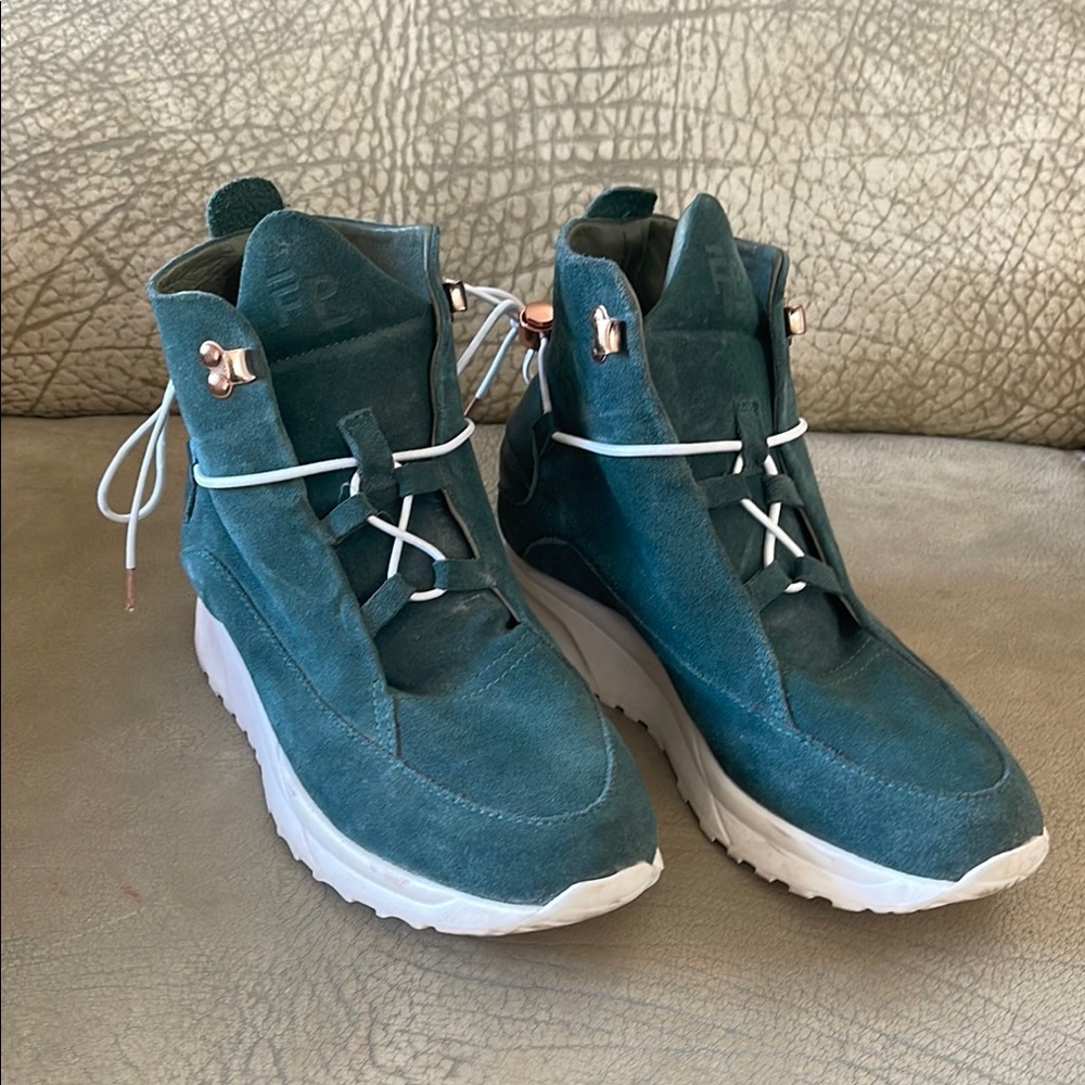 Filling Pieces Teal Hand Crafted  Modern High-Top Women Leather Sneakers Size 38